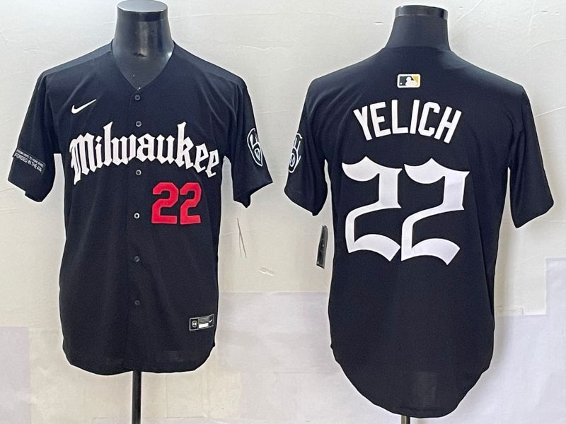 Men 2025 Milwaukee Brewers #22 Yelich Black Five generations Joint Name Nike MLB Jersey style 8->milwaukee brewers->MLB Jersey